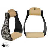 Showman ® Black Alluminum Engraved Stirrups. - Country Scene Saddlery and Pet Supplies