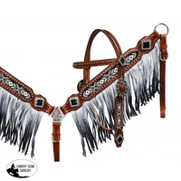 New! Showman® Black And White Beaded Headstall Breast.