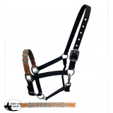 Showman ® Black Nylon halter with Argentina cow leather braided accent nose. - Country Scene Saddlery and Pet Supplies