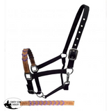 Showman ® Black Nylon halter with Argentina cow leather braided accent nose. - Country Scene Saddlery and Pet Supplies