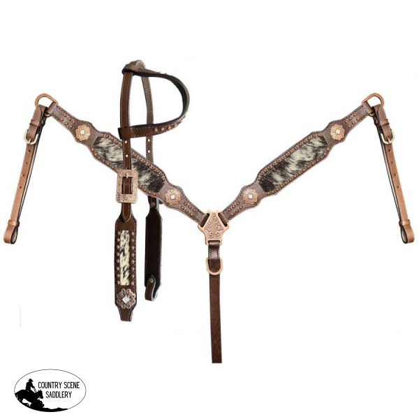 Showman ® Black & White Hair On Cowhide Inlay Single Spurs