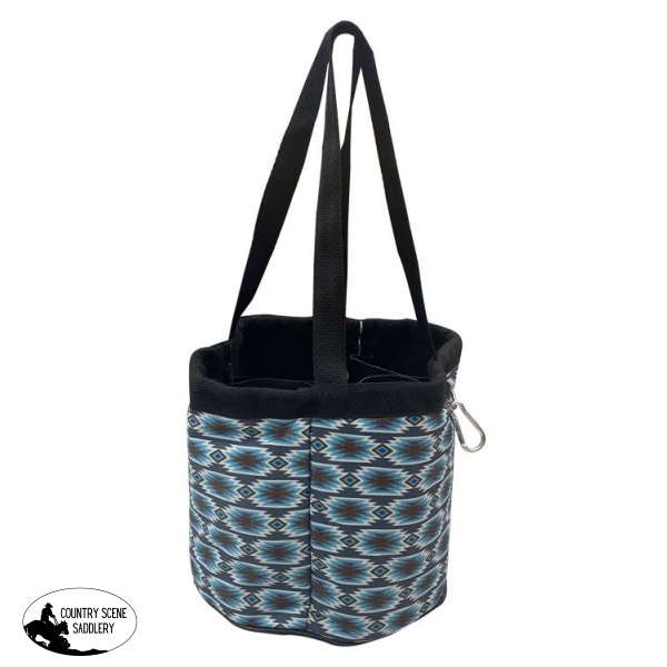 Showman® Blue Aztec Print Durable Nylon Grooming Tote With 4 Large Pockets Accessory Bag
