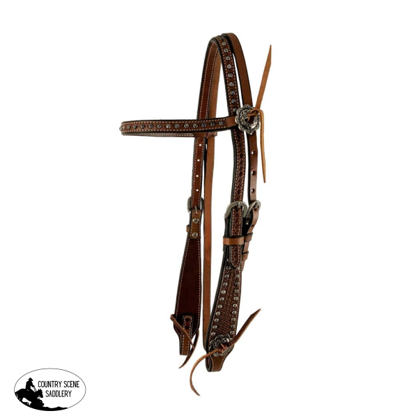 Showman ® Browband Argentina Medium Oil Cow Leather Headstall With Basket Weave Tooling And Silver