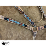 Showman ® Browband beaded Browband Headstall and Breast collar Set w/ rawhide leather accents. - Country Scene Saddlery and Pet Supplies