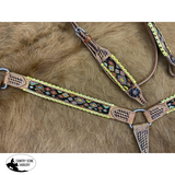 Showman ® Browband beaded Browband Headstall and Breast collar Set w/ yellow laced edge accents. - Country Scene Saddlery and Pet Supplies