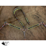 Showman ® Browband beaded Browband Headstall and Breast collar Set w/ yellow laced edge accents. - Country Scene Saddlery and Pet Supplies