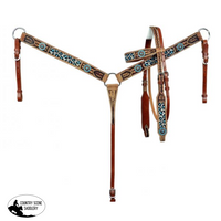 Showman ® Browband Beaded Teal Cheetah Headstall And Breast Collar Set #western Bridles