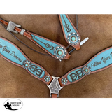 Showman ® Browband Headstall And Breast Collar Set. Features Turquoise Inlay With Follow Your Dreams