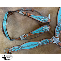 Showman ® Browband Headstall And Breast Collar Set. Features Turquoise Inlay With Follow Your Dreams