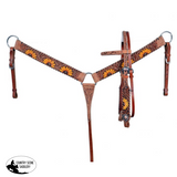 Showman ® Browband Headstall & Breast collar set with floral tooling and hand painted sunflowers. - Country Scene Saddlery and Pet Supplies