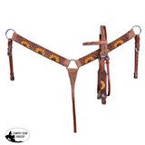 Showman ® Browband Headstall & Breast Collar Set With Floral Tooling And Hand Painted Sunflowers.