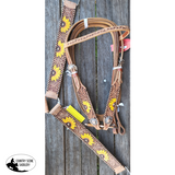 Showman ® Browband Headstall & Breast collar set with floral tooling and hand painted sunflowers. - Country Scene Saddlery and Pet Supplies