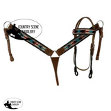 Showman ® Browband Headstall & Breast collar set with wool southwest blanket inlay. - Country Scene Saddlery and Pet Supplies