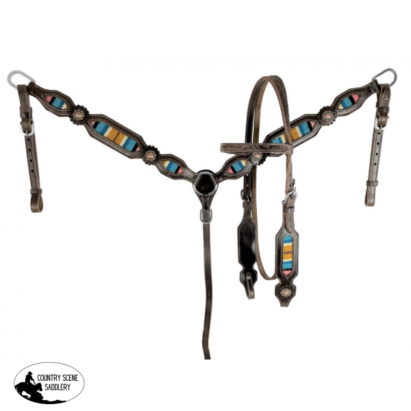 Showman ® Browband Headstall & Breast Collar Set With Wool Southwest Blanket Inlay. Halters