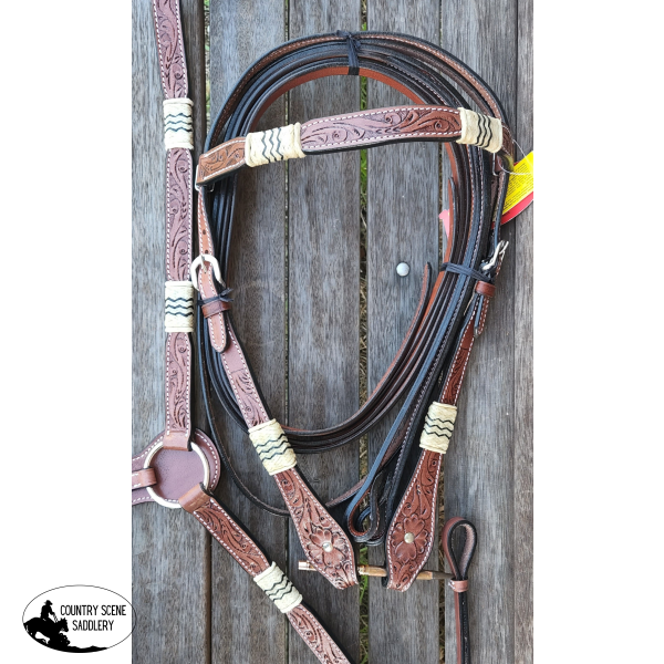 Showman ® Browband Rawhide Braided Headstall And Breast Collar Set.