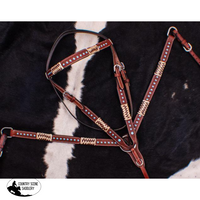 New! ~Showman ® Browband Rawhide Braided Headstall And Breast Collar Set With Turquoise Studs.
