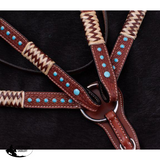 New! ~Showman ® Browband Rawhide Braided Headstall And Breast Collar Set With Turquoise Studs.
