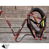 Showman ® Browband Rawhide Braided Headstall And Breast Collar Set With Turquoise Studs.