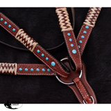 Showman ® Browband Rawhide Braided Headstall and Breast collar Set with Turquoise Studs. - Country Scene Saddlery and Pet Supplies