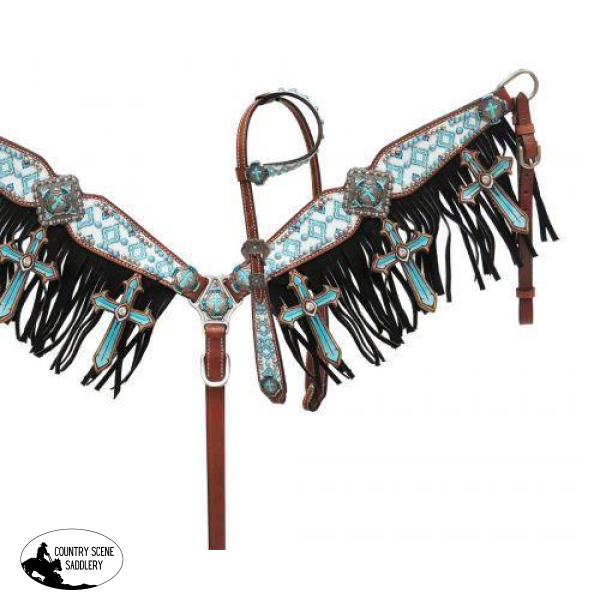 Showman Supporto Pony In Nylon Nero – Stampa Diamante Teal Navajo