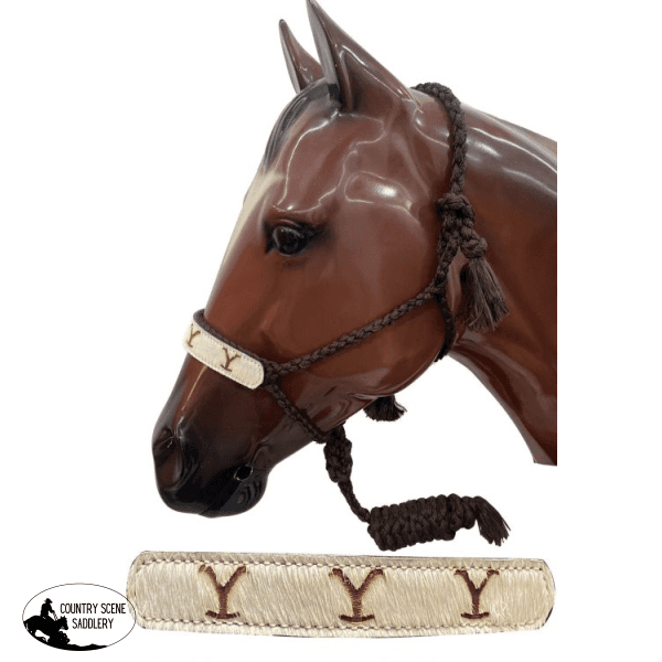 Showman ® Brown Rope Halter With Leather Cowhide Y Brand Nose. Hair On Headstall And Breast Collar
