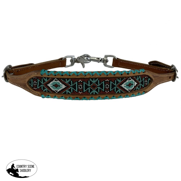 Showman ® Brown/ Teal Beaded Center. Wither Straps