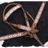 New! Showman ® Cactus Print Beaded Headstall And Breast Collar Set. 