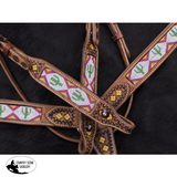 New! Showman ® Cactus Print Beaded Headstall And Breast Collar Set. 