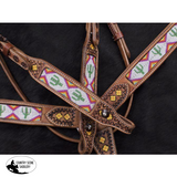 Showman ® Cactus Print Beaded headstall and breast collar set.  - Country Scene Saddlery and Pet Supplies