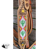 Showman ® Cactus Print Beaded headstall and breast collar set.  - Country Scene Saddlery and Pet Supplies