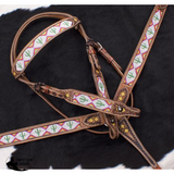 Showman ® Cactus Print Beaded headstall and breast collar set.  - Country Scene Saddlery and Pet Supplies