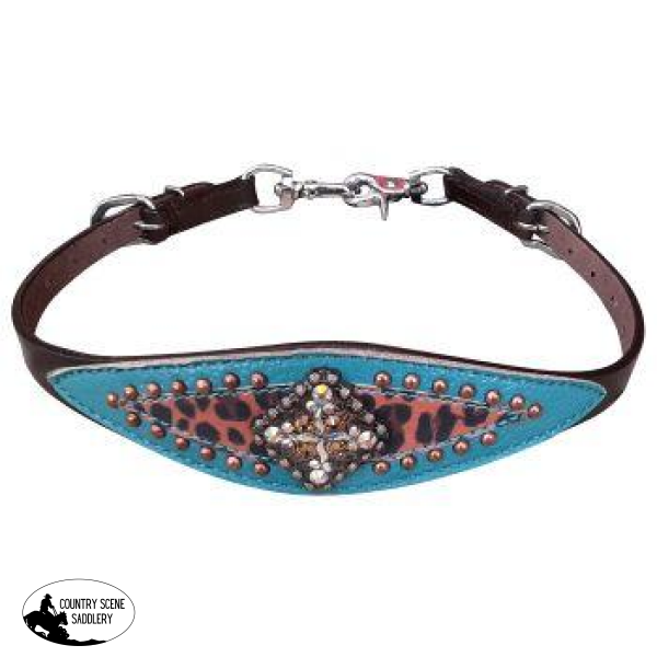 New! Showman ® Cheetah Print And Turquoise Wither Strap.