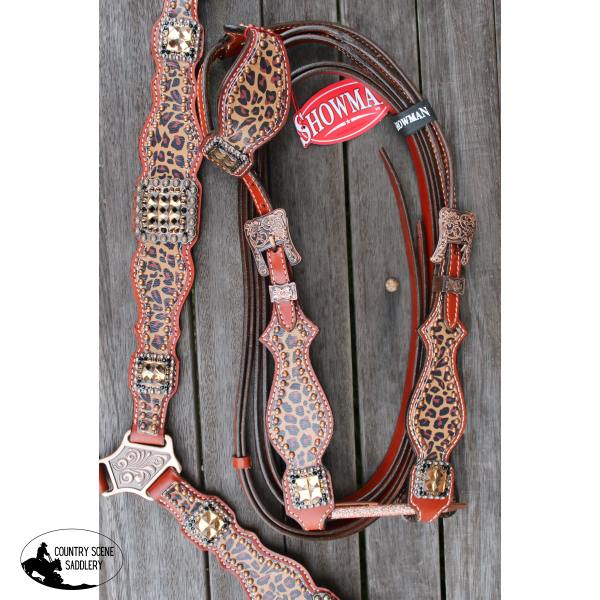 Showman ® Cheetah Print One Ear Headstall And Breast Collar Set.