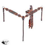 Showman ® Chocolate Oiled Browband Headstall and Breast Collar Set with buck stitch & Flower Tooling - Country Scene Saddlery and Pet Supplies