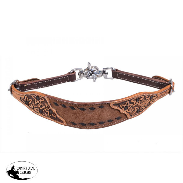 Showman® Chocolate Oiled Rough Out Leather Wither Strap With Black Buck Stitch Trim.