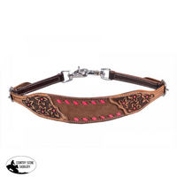 Showman® Chocolate Oiled Rough Out Leather Wither Strap With Pink Buck Stitch Trim.