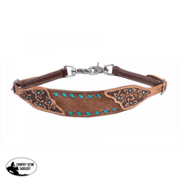 Showman® Chocolate Oiled Rough Out Leather Wither Strap With Teal Buck Stitch Trim.