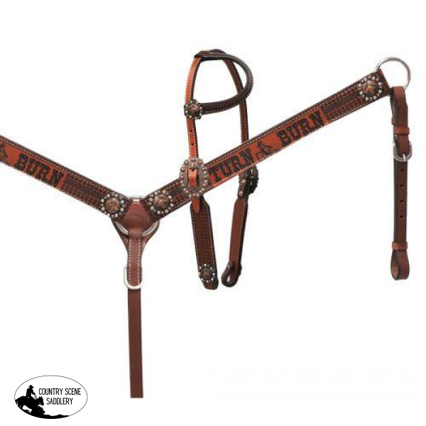 New! ~ Showman ® Copper Shimmer Leather Turn N Burn Headstall And Breast Collar Set.