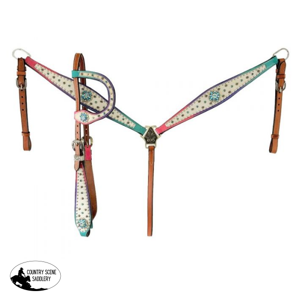 Showman ® Cowhide Inlay One Ear Headstall And Breast Collar Set