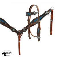 New! ~ Showman ® Crystal Rhinestone Headstall And Breast Collar Set With Blue Inlay.