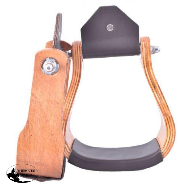 New! Showman ® Curved Teakwood Wooden Stirrups With Leather Tread.