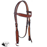 Showman ® Dark Brown and Medium Argentina cow leather headstall with Barbwire Tooling. - Country Scene Saddlery and Pet Supplies