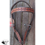 Showman ® Dark Brown and Medium Argentina cow leather headstall with Barbwire Tooling. - Country Scene Saddlery and Pet Supplies