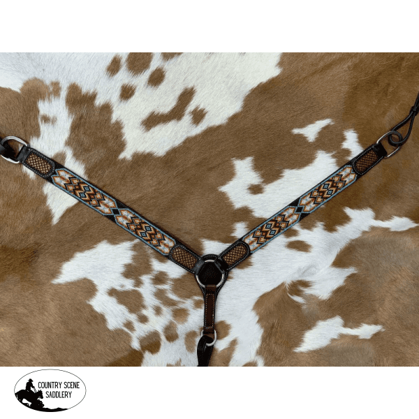 Showman ® Dark Brown Argentina Cow Leather Breast Collar With Aztec Beaded Inlays Western