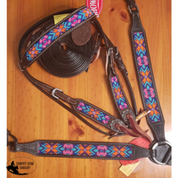 New! Showman ® Dark Chocolate Argentina Cow Leather Headstall With Beaded Inlays.