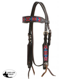 Showman ® Dark chocolate Argentina cow leather headstall with beaded inlays. - Country Scene Saddlery and Pet Supplies