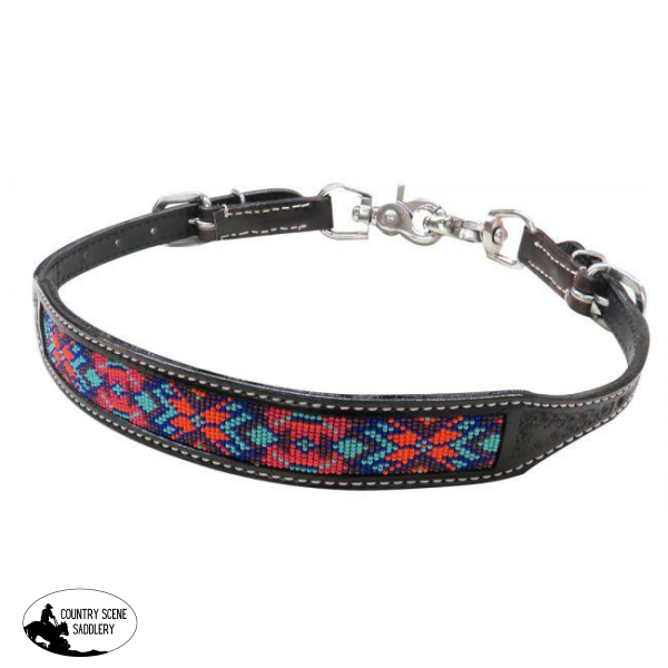 New! Showman ® Dark Chocolate Argentina Cow Leather Wither Strap With Beaded Inlay.