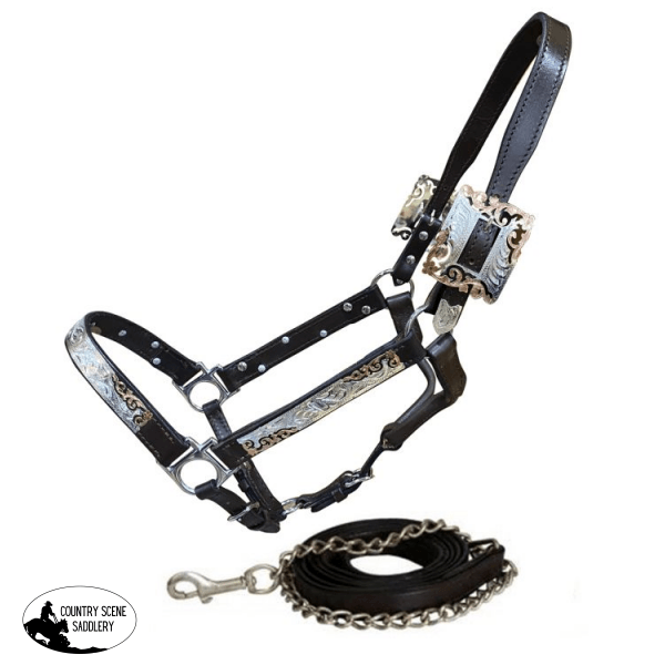 Showman ® Dark Oil Average Horse Size Leather Show Halters