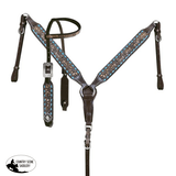 New! Showman ® Dark Oil Tooled Single Ear Headstall and Breast Collar Set with rawhide lacing. - Country Scene Saddlery and Pet Supplies