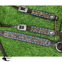 Showman ® Dark Oil Tooled Single Ear Headstall And Breast Collar Set With Rawhide Lacing. Tack Sets